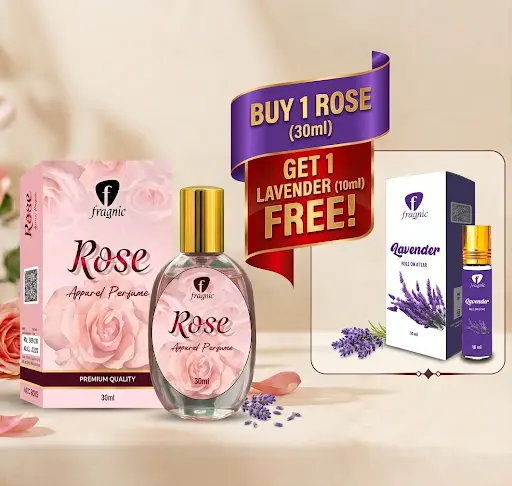 Buy 1 Get 1 Free Combo Pack | Fragnic Rose Perfume 30ml with Free Lavender 10ml Roll on Attar