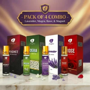 Pack of 4 Fragnic Rose, Lavender, Magnet and Mogra Roll on Attar 10ml | Long Lasting | Alcohol-Free
