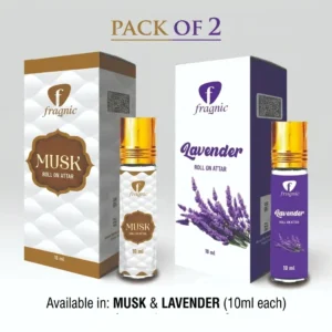Pack of 2 Fragnic Musk and Lavender Roll on Attar 10ml | Long Lasting | Alcohol-Free