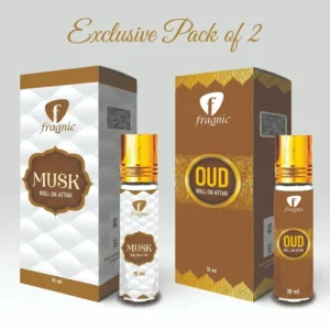 Pack of 2 Fragnic Oud and Musk Roll on Attar 10ml | Long Lasting | Alcohol-Free