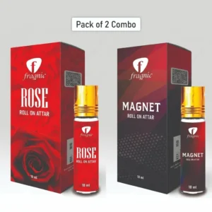 Pack of 2 Fragnic Rose and Magnet Roll on Attar 10ml | Long Lasting | Alcohol-Free