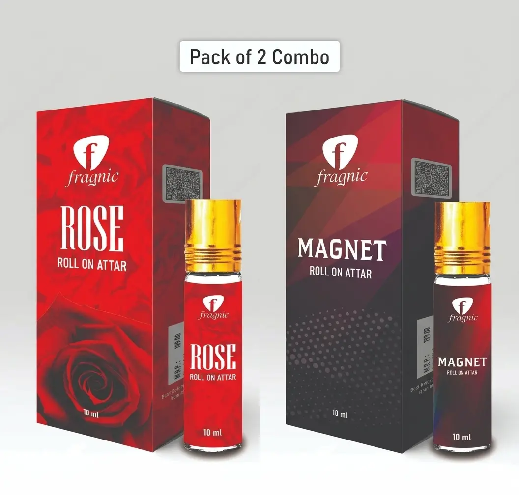 Pack of 2 Fragnic Rose and Magnet Roll on Attar 10ml | Long Lasting | Alcohol-Free
